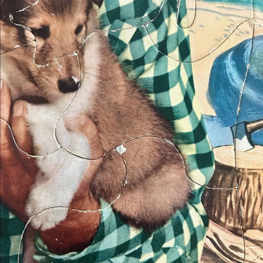 Roy Rogers Whitman 50s Picture Puzzle with Puppies - Green Plaid Cowboy